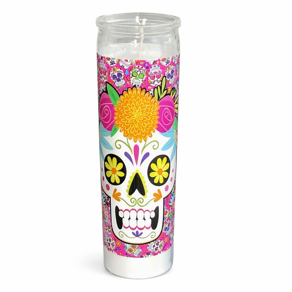 Day of the Dead Sugar Skull Prayer Candle 8" Glass Jar New